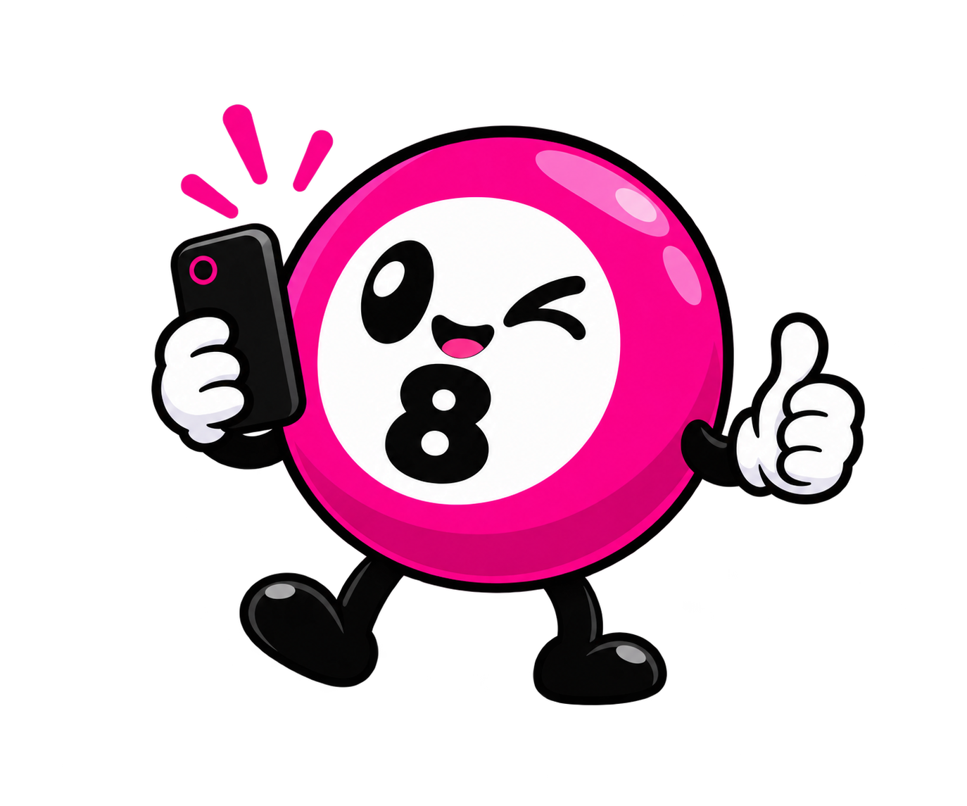 Mascotte Texto Bingo avec un téléphone