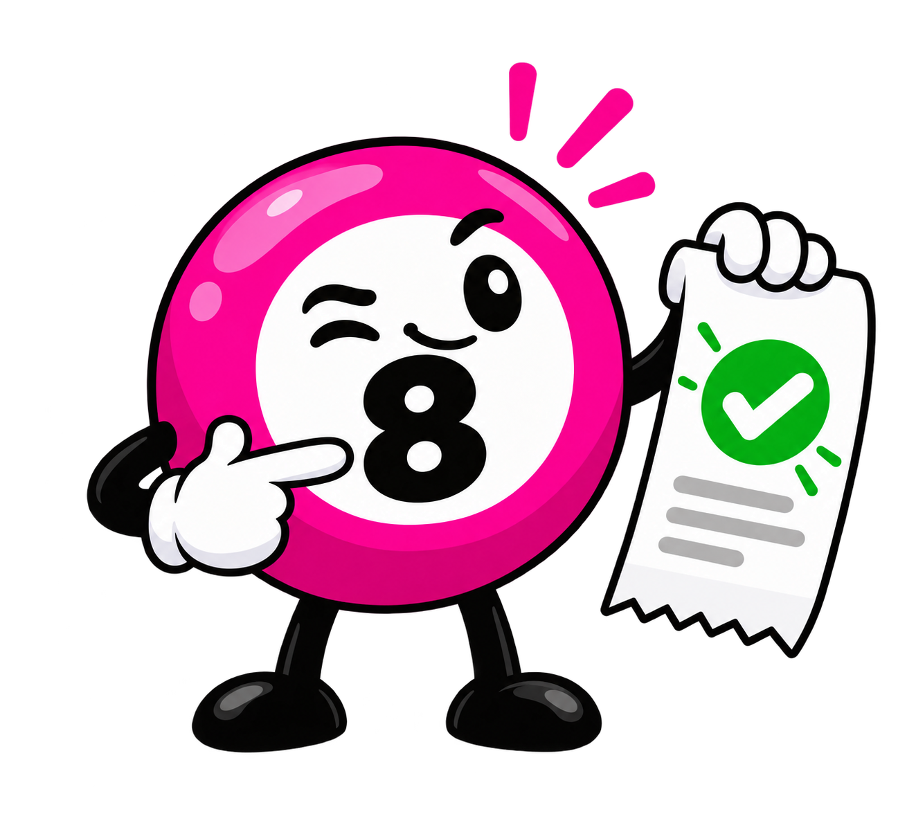Mascotte Texto Bingo présentant un remboursement